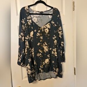 Torrid Floral Fit And Flare Top Green With White